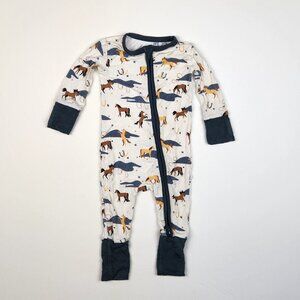 Bird & Bean Bamboo One Piece Zip Pajamas Horses 3-6 months